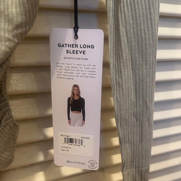 ALO Yoga Ribbed Gather Long Sleeve Blouse - Limestone - Picture 3 of 6